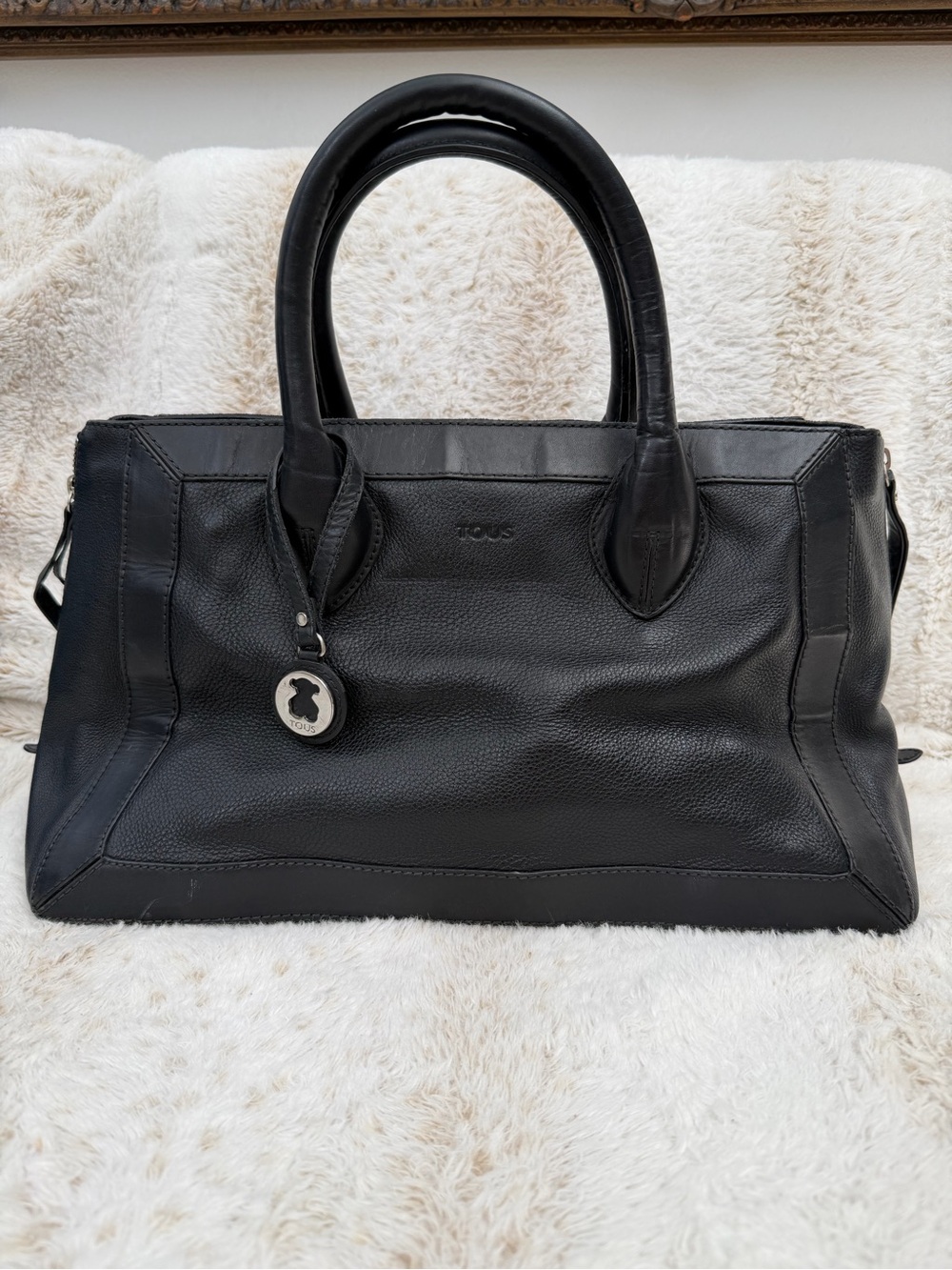 TOUS Black Leather Bag with Signature Charm